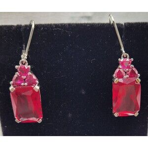 925 Silver and Garnet Red Dangle Earrings